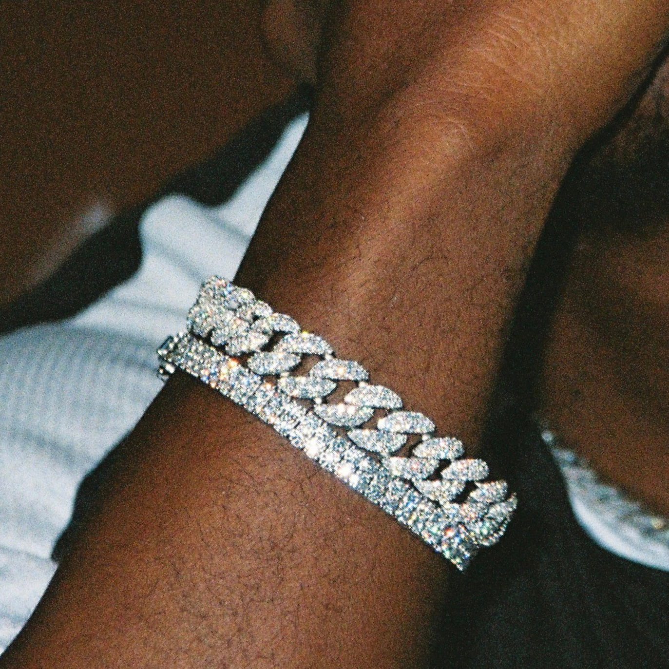 S925 VVS Moissanite Ice Out Round Edges Cuban Chain Bracelet