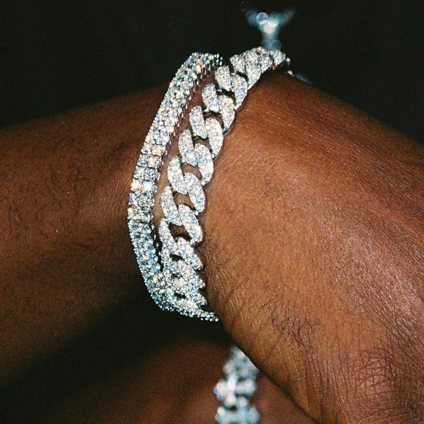 S925 VVS Moissanite Ice Out Round Edges Cuban Chain Bracelet