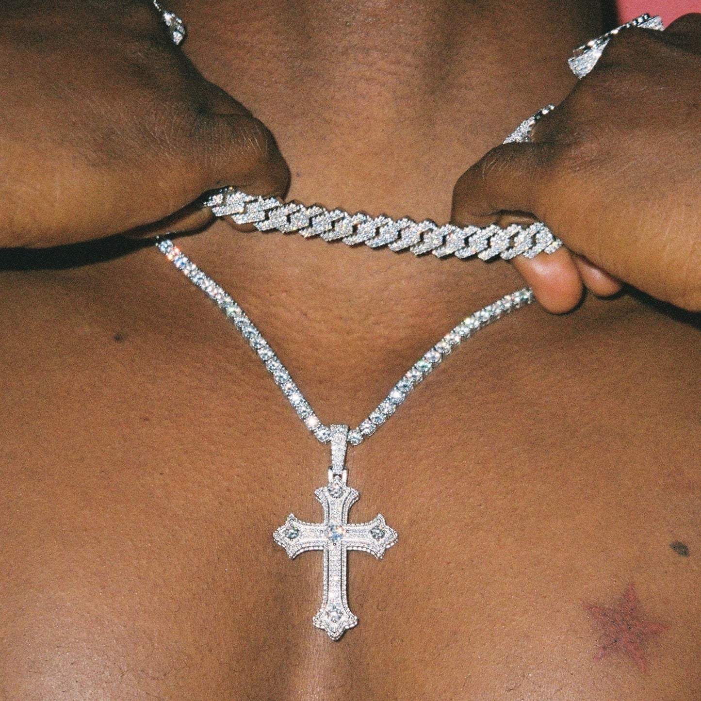 S925 VVS Moissanite Ice Out Sharp Edges Cuban Chain Necklace