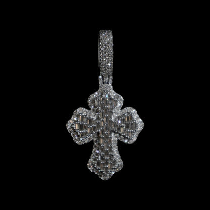 925 Sterling Silver VVS Baguette Cut Moissanite Ice Out Cross Pendant