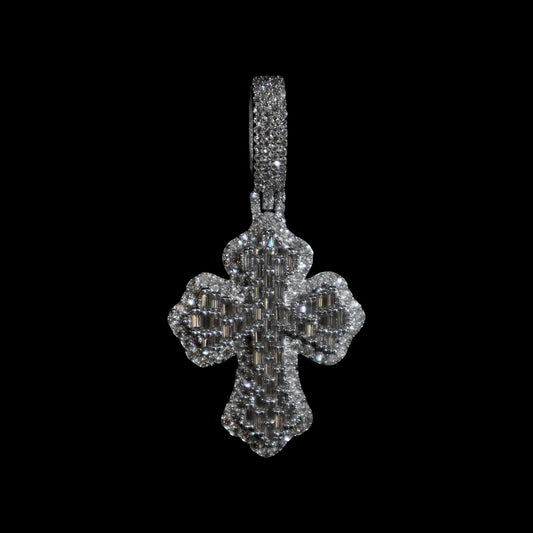 925 Sterling Silver VVS Baguette Cut Moissanite Ice Out Cross Pendant