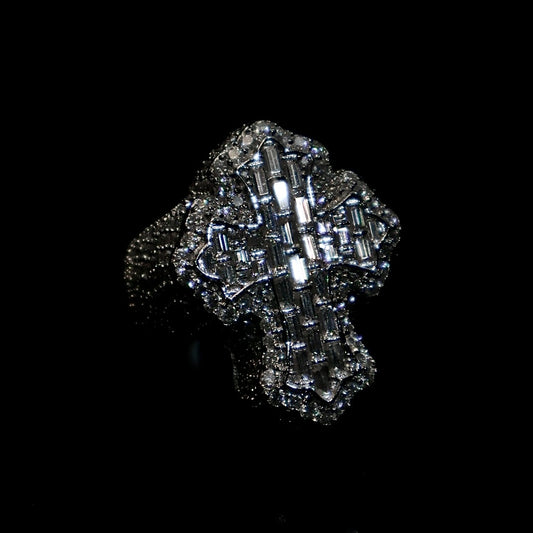 VVS Baguette Cut Moissanite Ice Out Cross Ring in 925 Sterling Silver